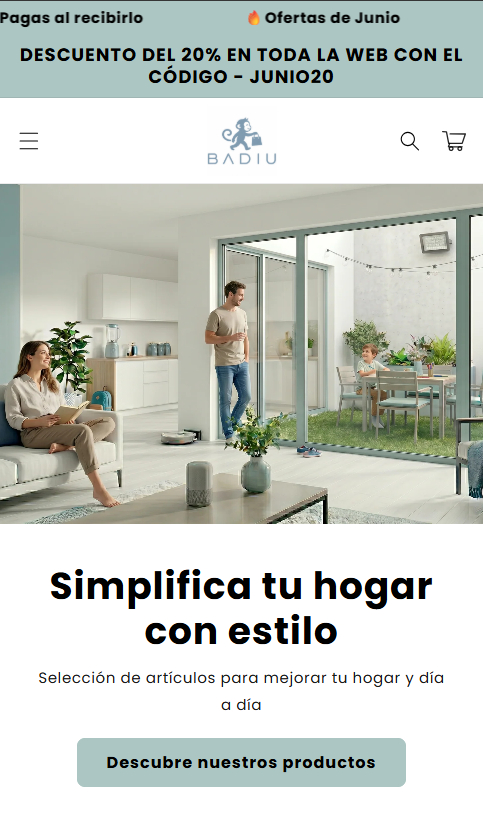 Badiu.es — tienda online de hogar, vista móvil